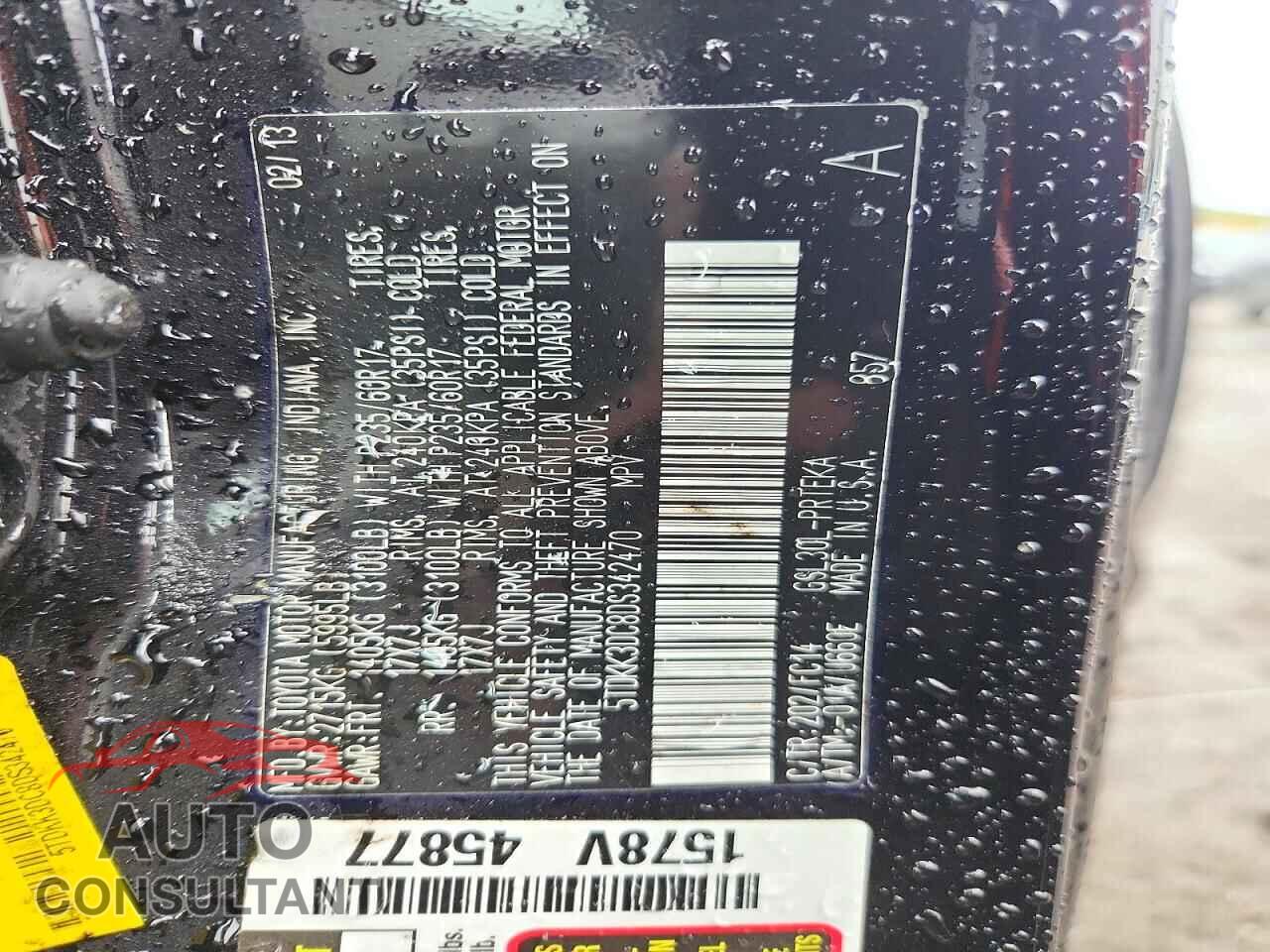 TOYOTA SIENNA 2013 - 5TDKK3DC8DS342470
