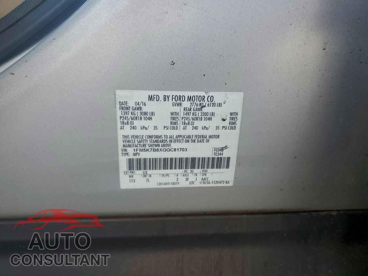 FORD EXPLORER 2016 - 1FM5K7B8XGGC81703
