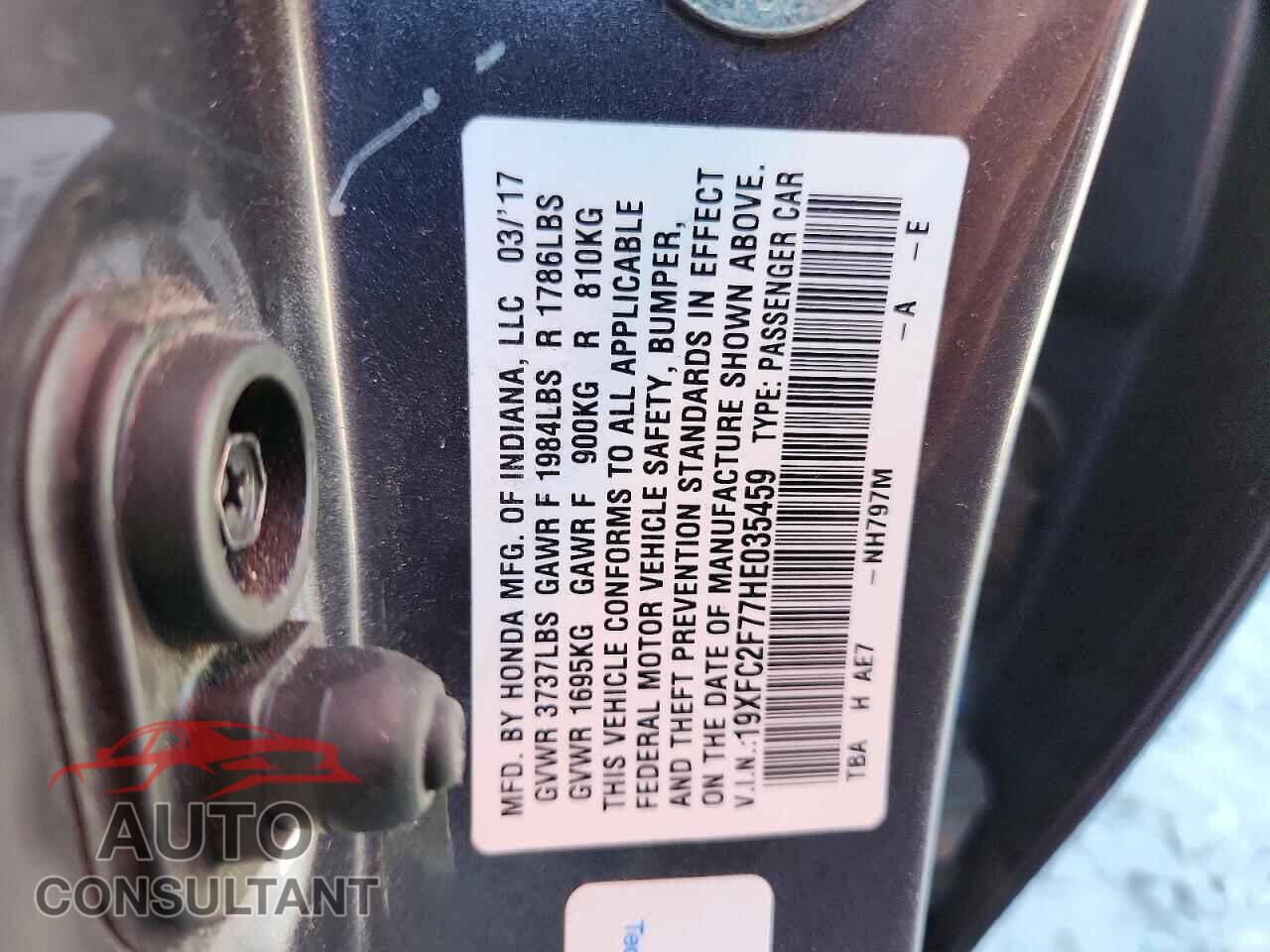 HONDA CIVIC 2017 - 19XFC2F77HE035459