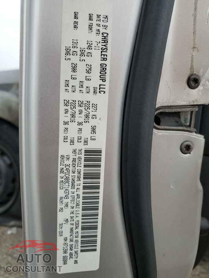 DODGE JOURNEY 2012 - 3C4PDCAB9CT143749