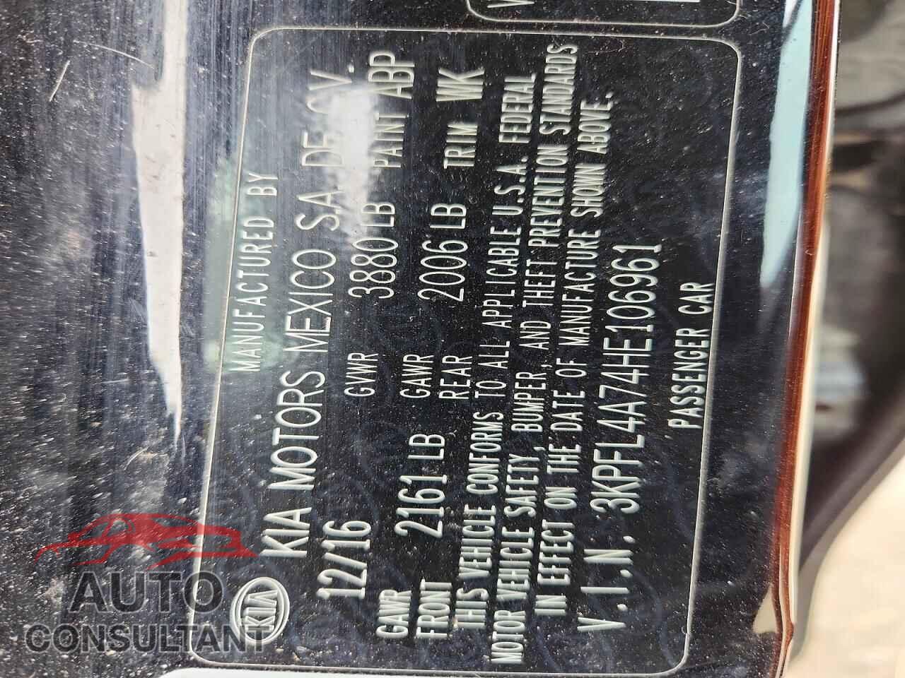 KIA FORTE 2017 - 3KPFL4A74HE106961
