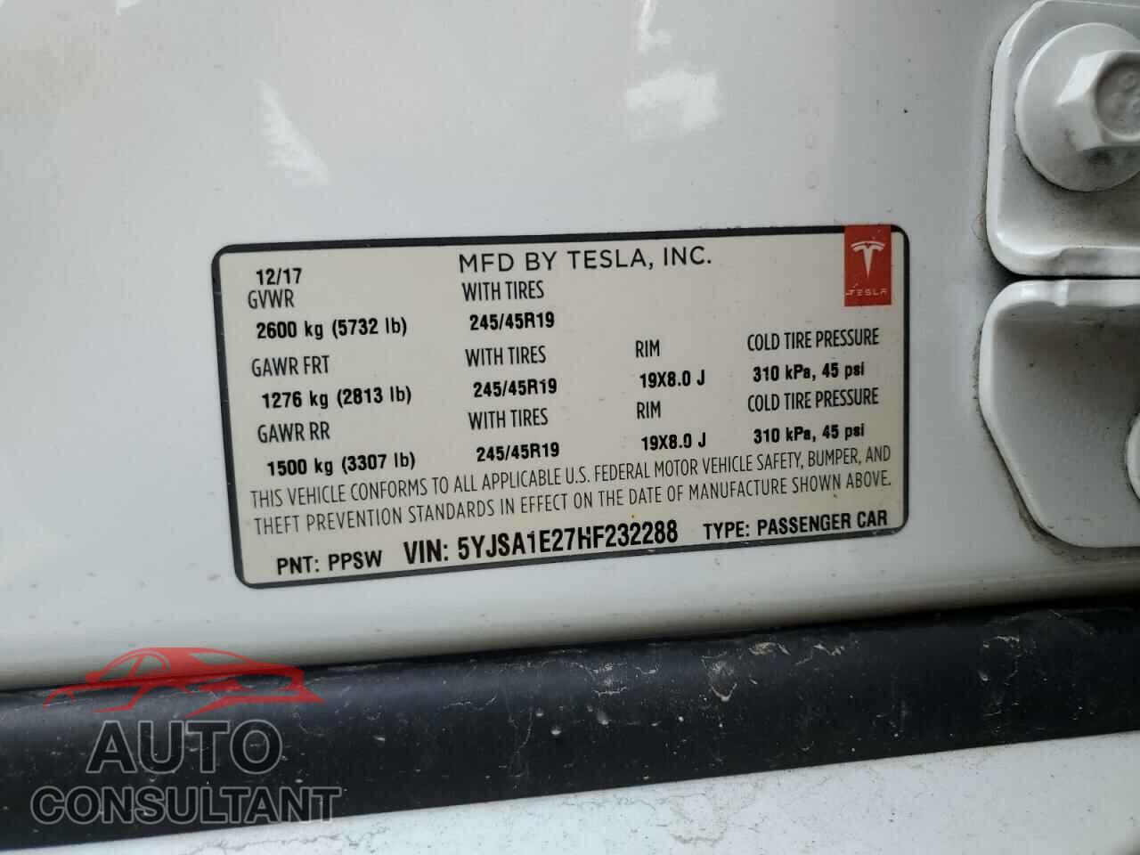 TESLA MODEL S 2017 - 5YJSA1E27HF232288