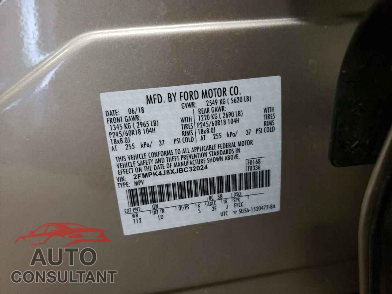 FORD EDGE 2018 - 2FMPK4J8XJBC32024