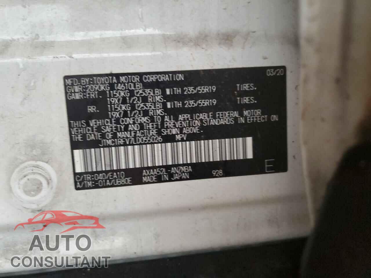 TOYOTA RAV4 2020 - JTMC1RFV7LD055026