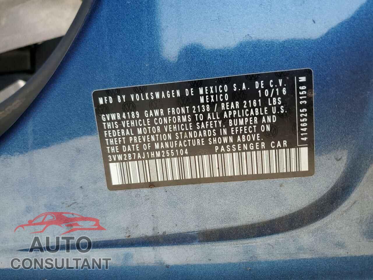 VOLKSWAGEN JETTA 2017 - 3VW2B7AJ1HM255104