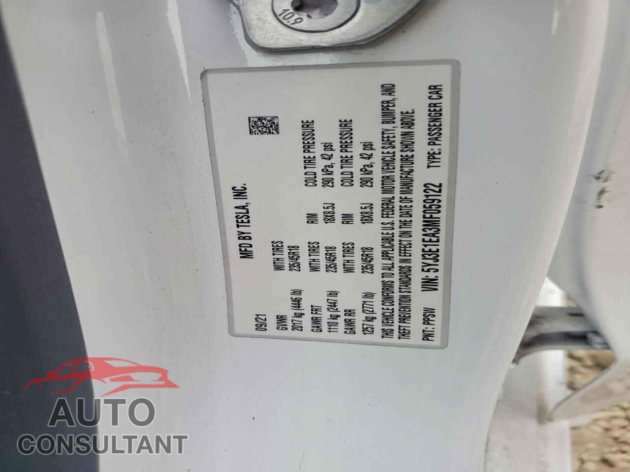 TESLA MODEL 3 2021 - 5YJ3E1EA3MF059122