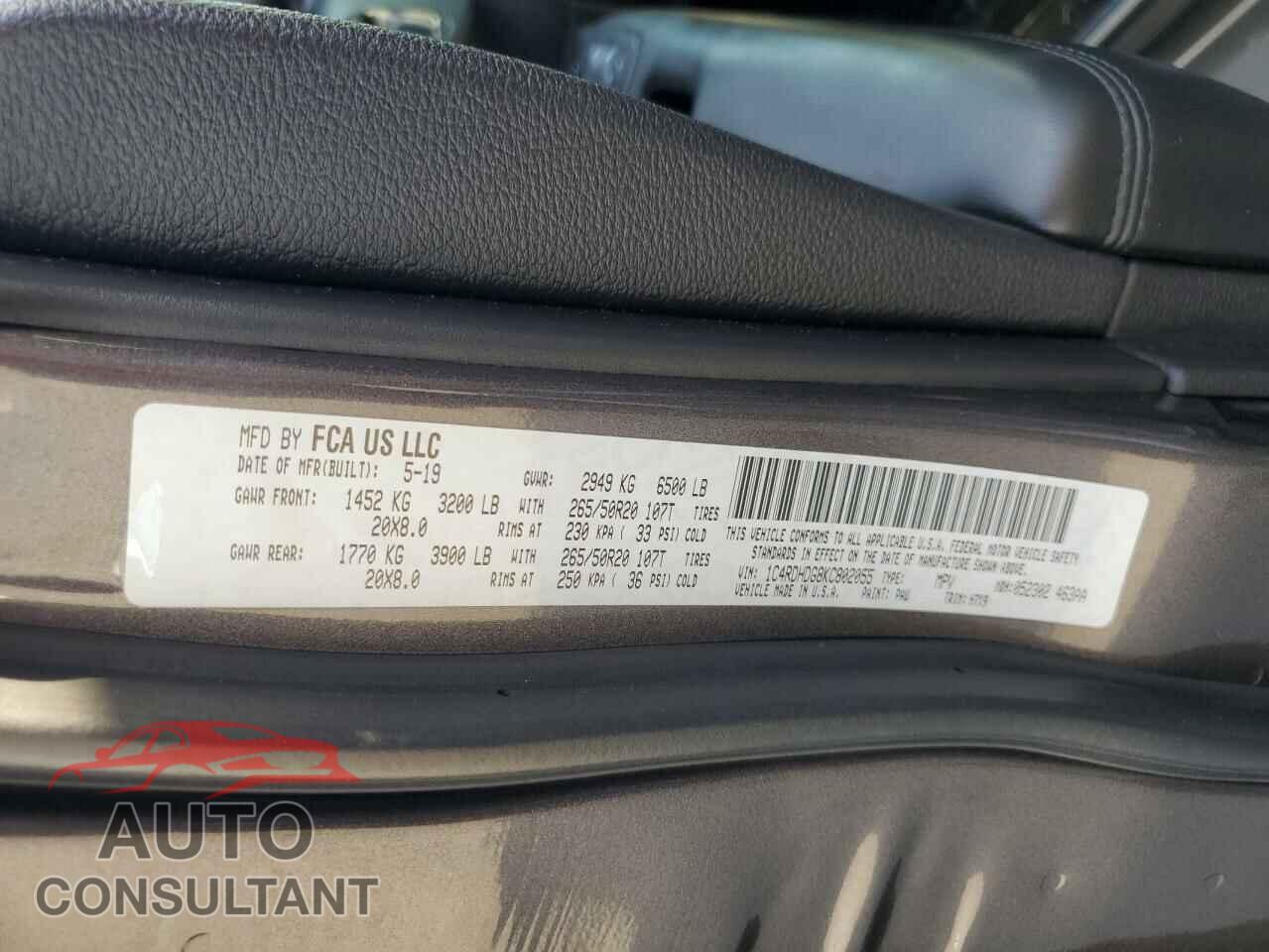 DODGE DURANGO 2019 - 1C4RDHDG8KC802055