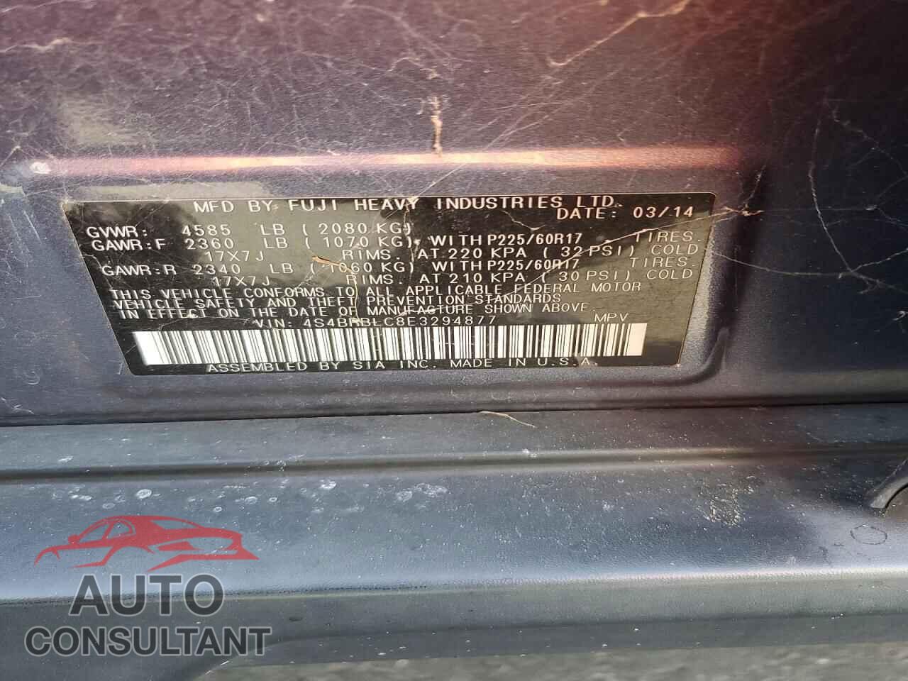 SUBARU OUTBACK 2014 - 4S4BRBLC8E3294877