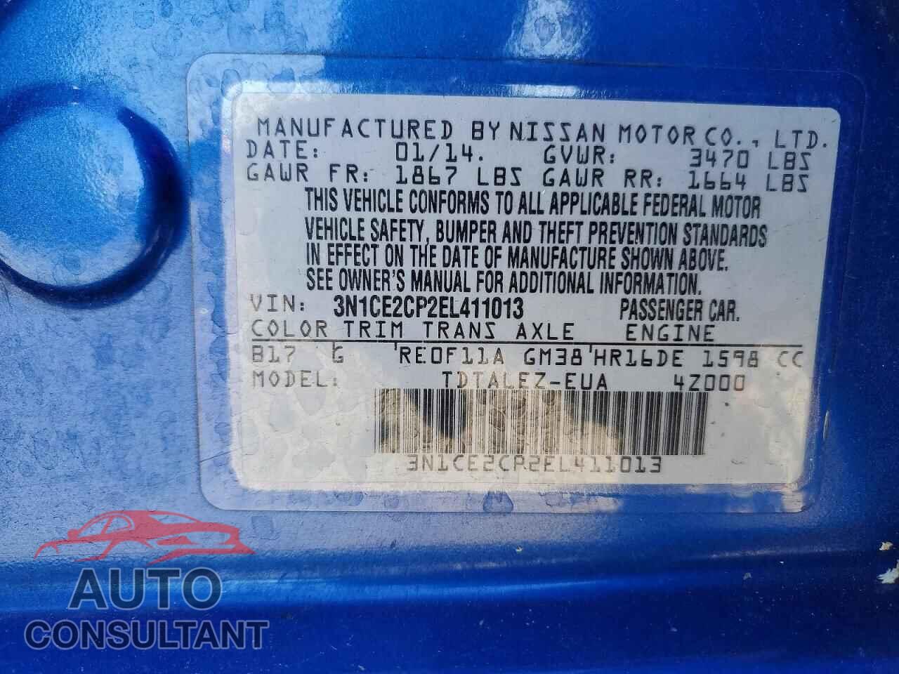 NISSAN VERSA 2014 - 3N1CE2CP2EL411013