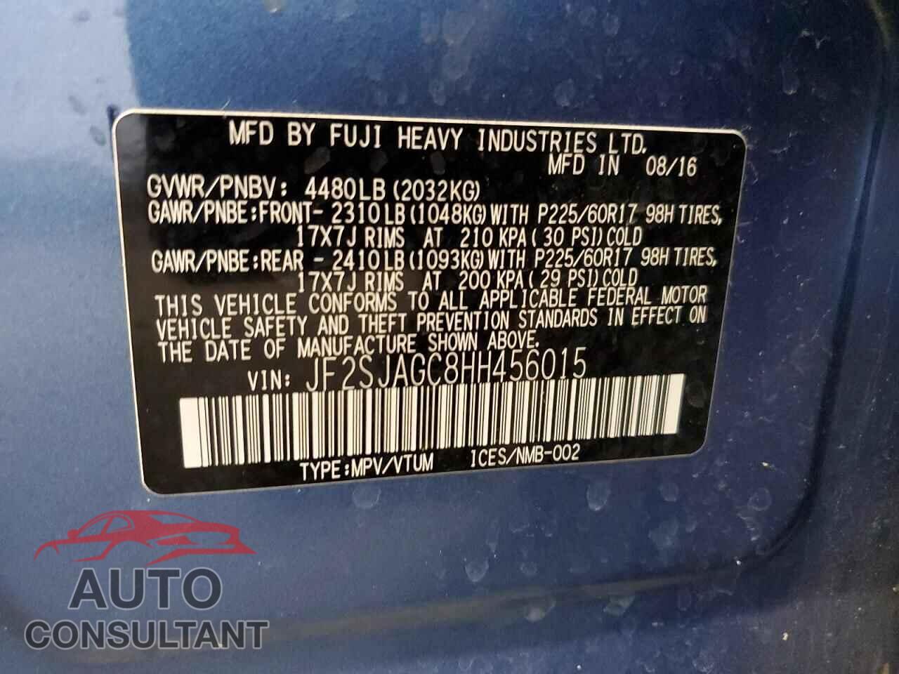 SUBARU FORESTER 2017 - JF2SJAGC8HH456015