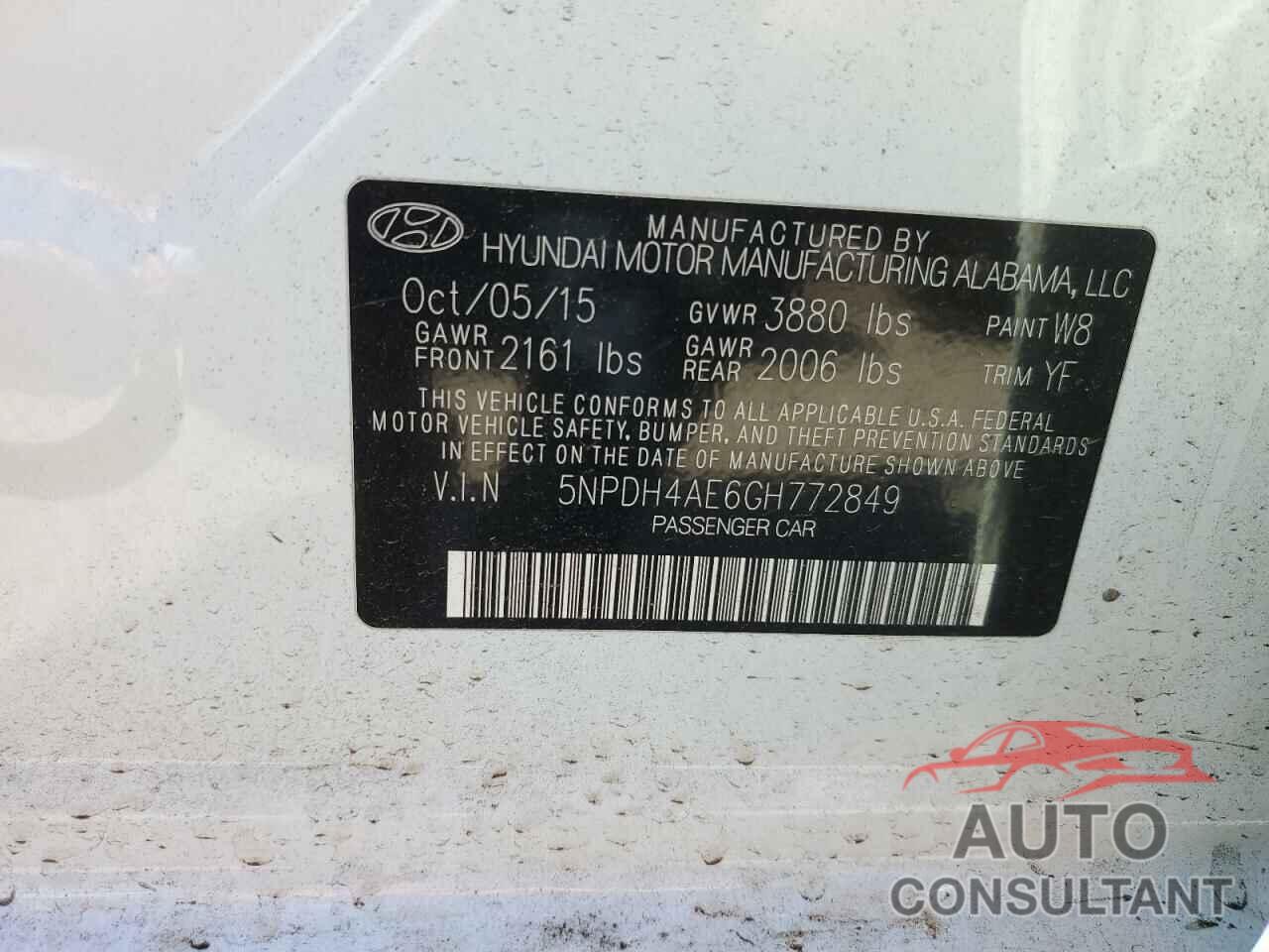 HYUNDAI ELANTRA 2016 - 5NPDH4AE6GH772849