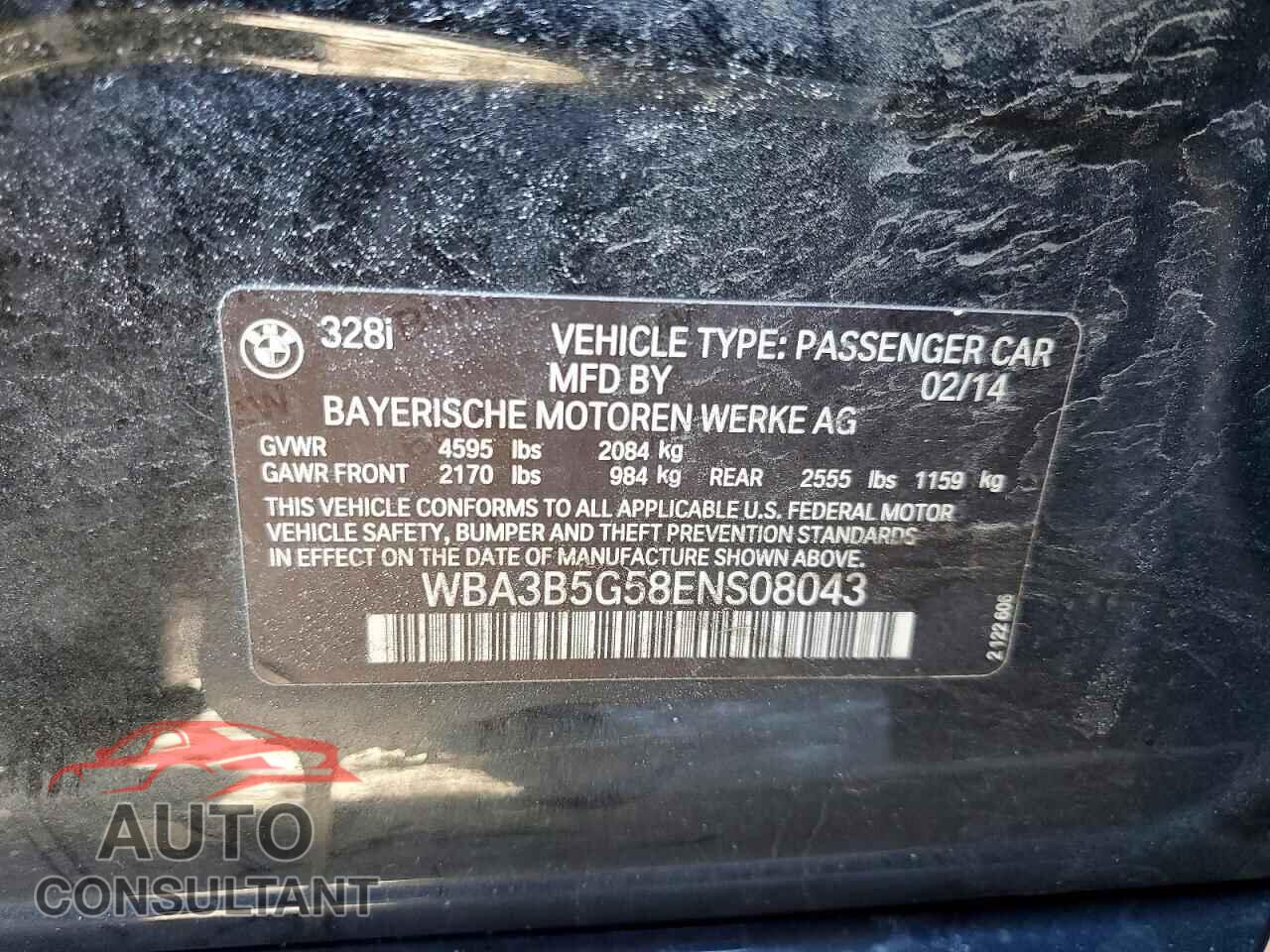 BMW 3 SERIES 2014 - WBA3B5G58ENS08043