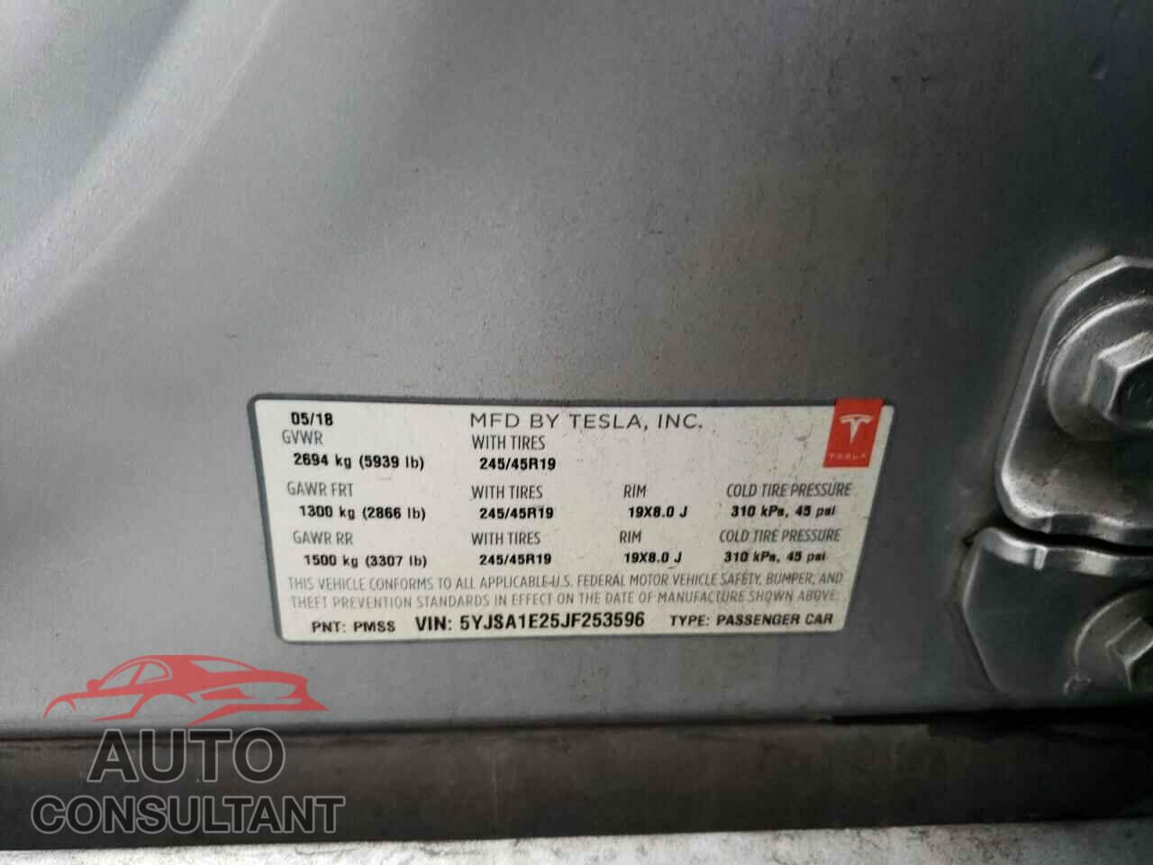 TESLA MODEL S 2018 - 5YJSA1E25JF253596