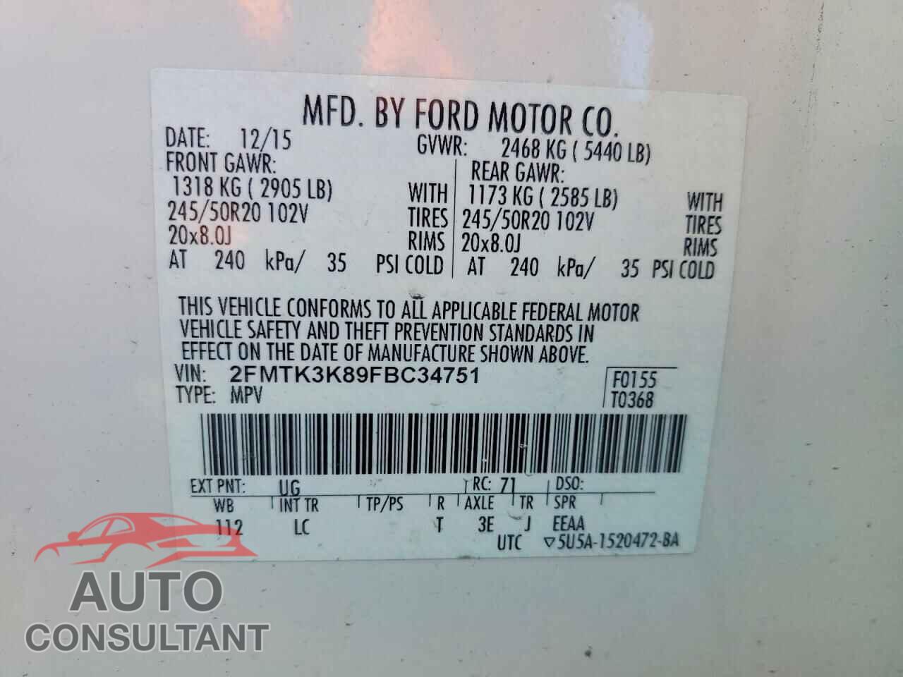FORD EDGE 2015 - 2FMTK3K89FBC34751