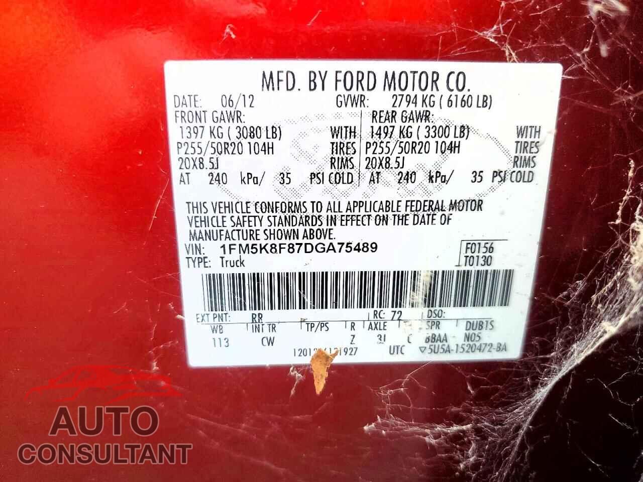 FORD EXPLORER 2013 - 1FM5K8F87DGA75489