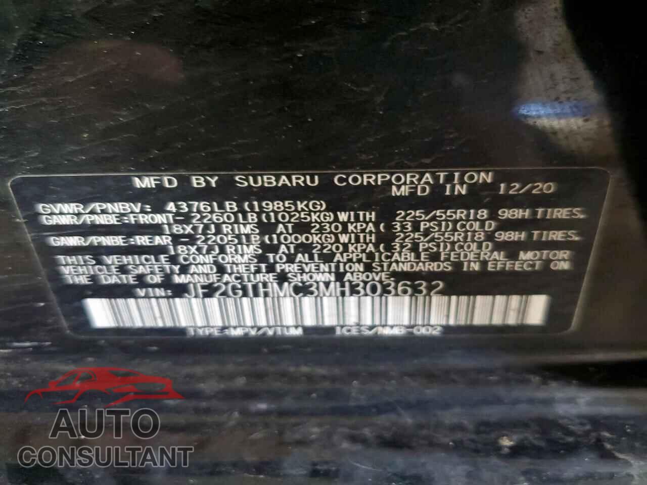 SUBARU CROSSTREK 2021 - JF2GTHMC3MH303632