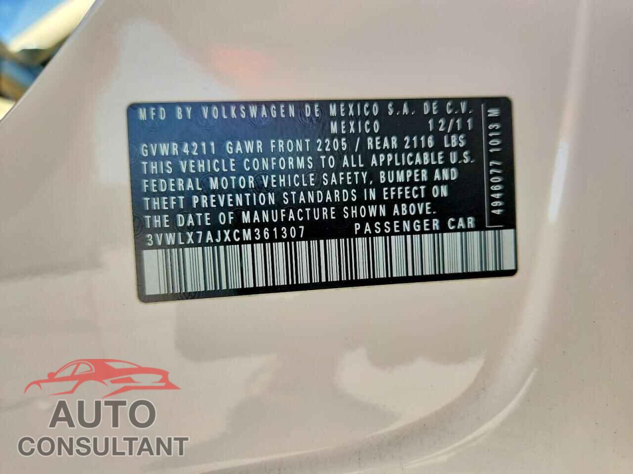 VOLKSWAGEN JETTA 2012 - 3VWLX7AJXCM361307