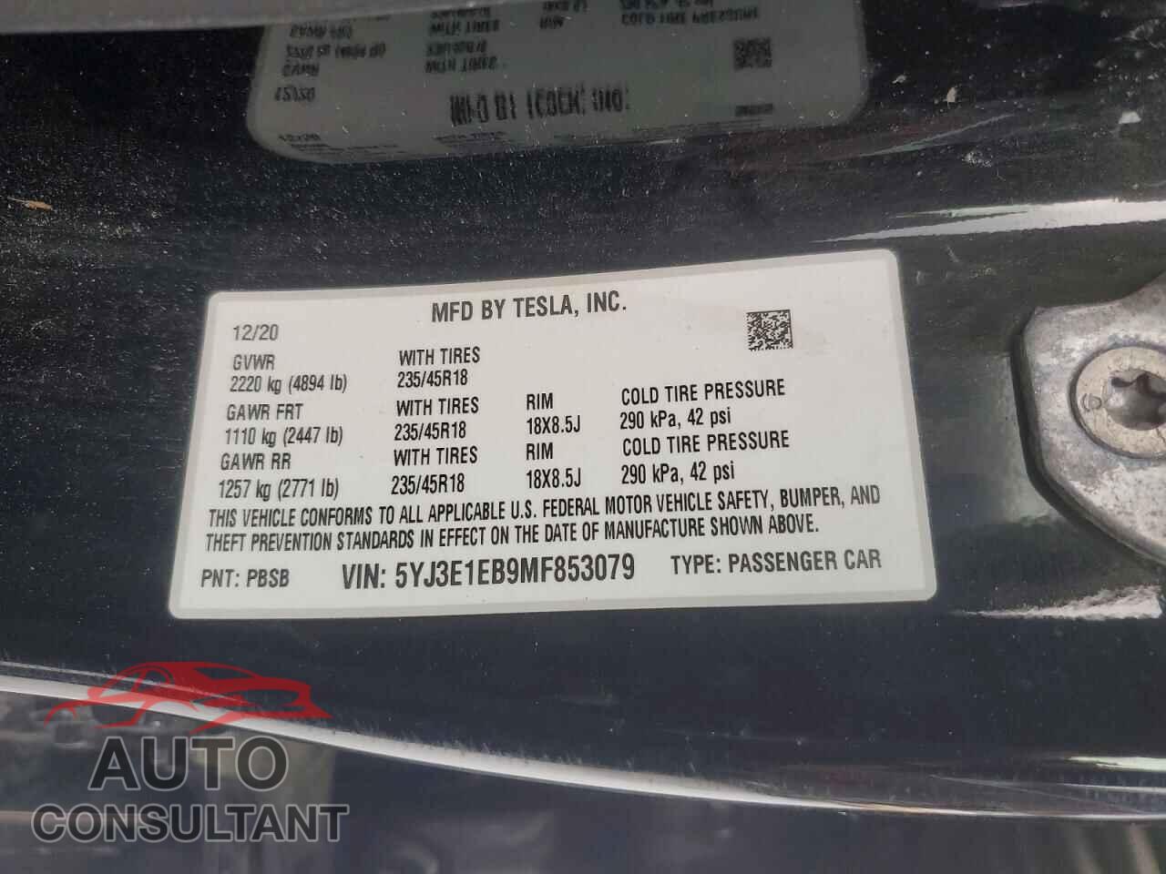 TESLA MODEL 3 2021 - 5YJ3E1EB9MF853079