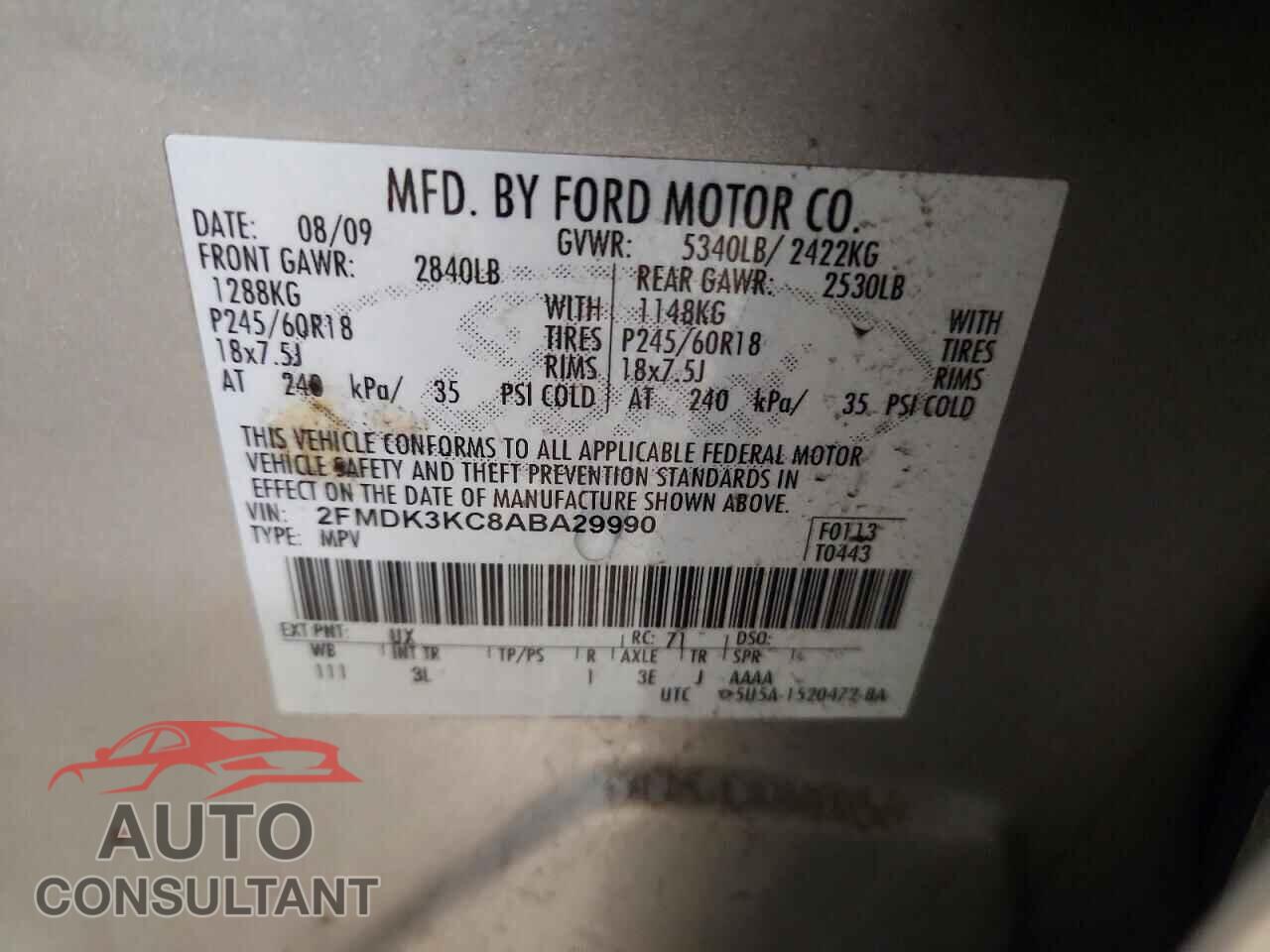 FORD EDGE 2010 - 2FMDK3KC8ABA29990