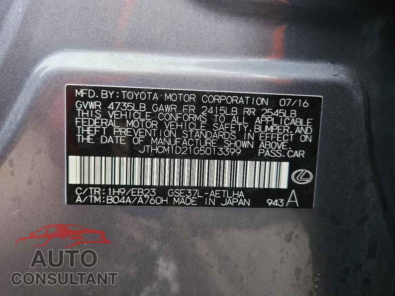 LEXUS IS 2016 - JTHCM1D21G5013399