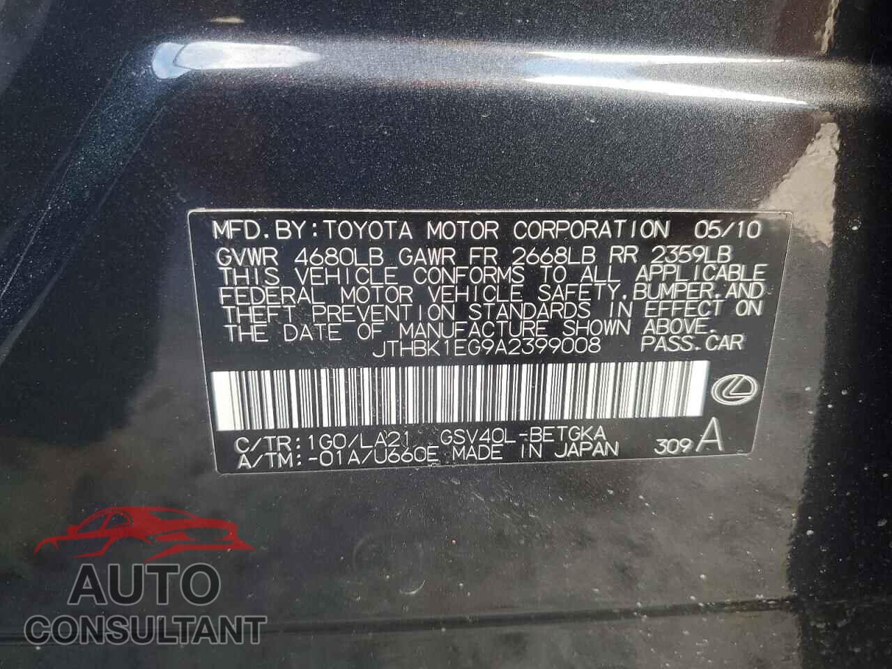LEXUS ES 350 2010 - JTHBK1EG9A2399008