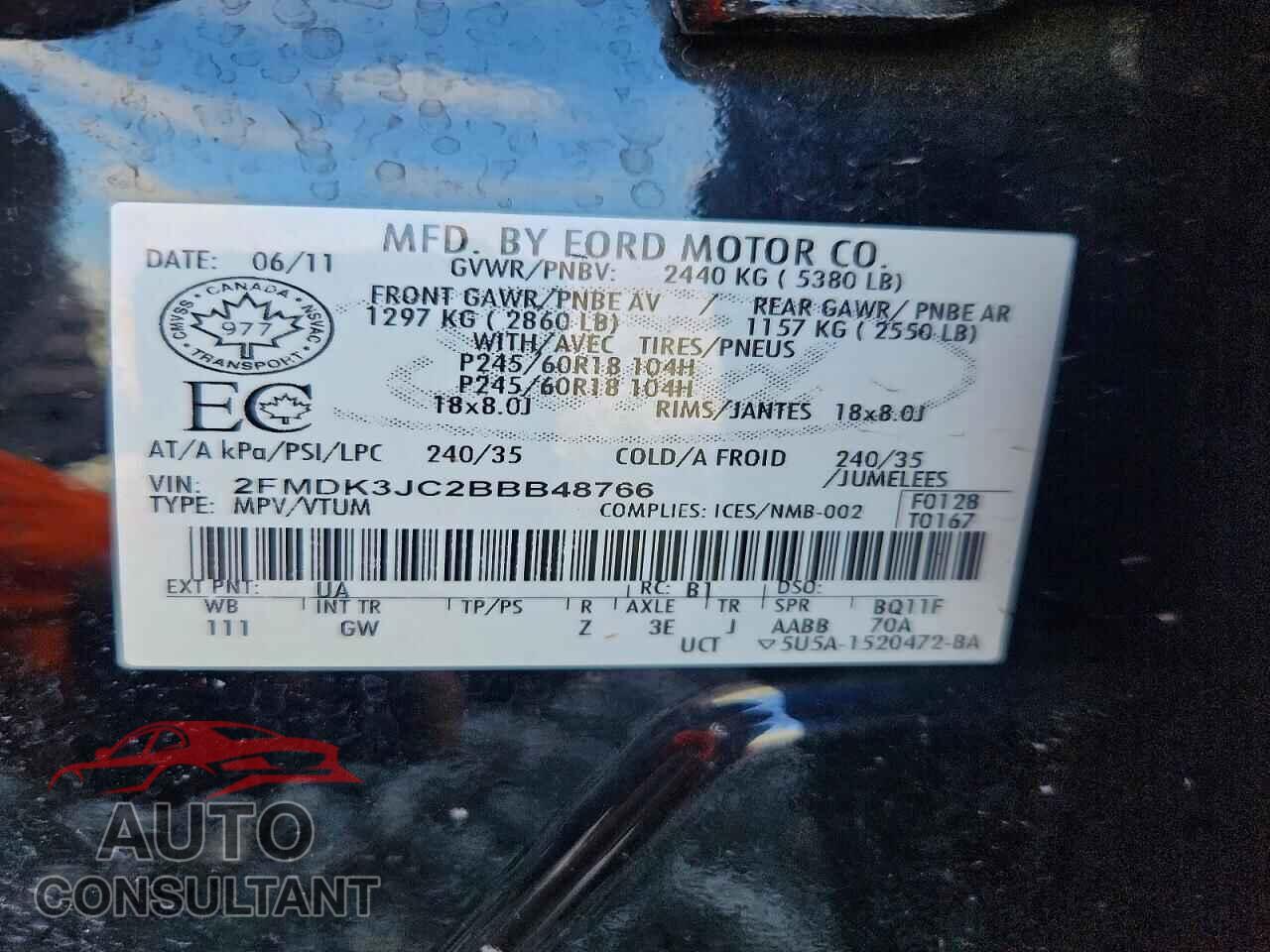 FORD EDGE 2011 - 2FMDK3JC2BBB48766