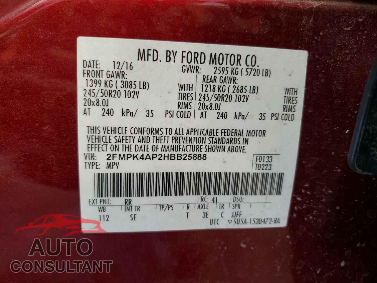 FORD EDGE 2017 - 2FMPK4AP2HBB25888