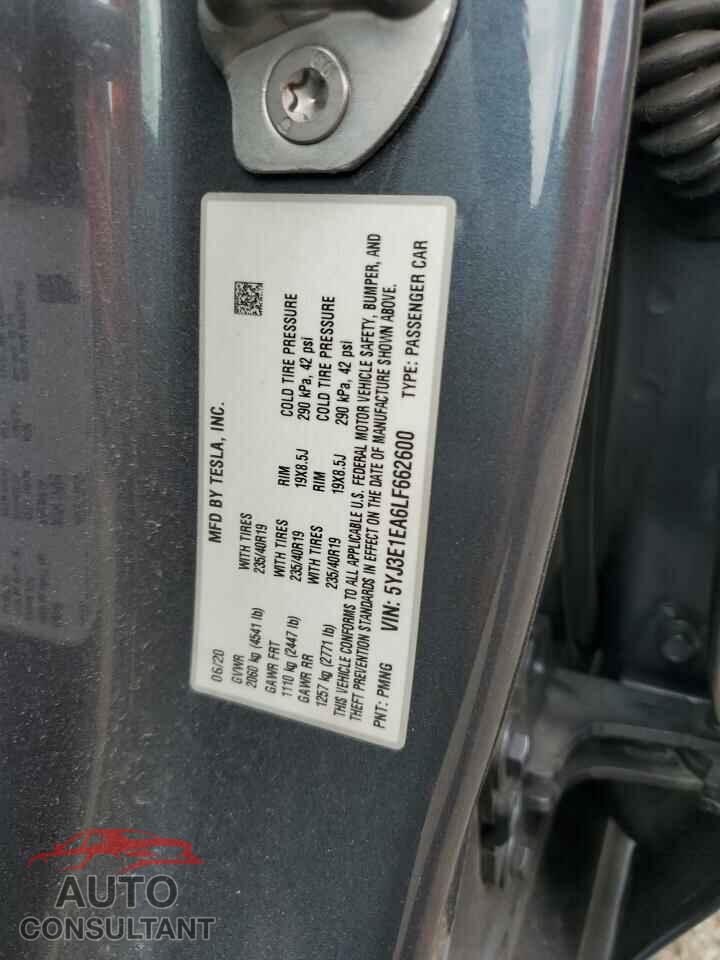 TESLA MODEL 3 2020 - 5YJ3E1EA6LF662600