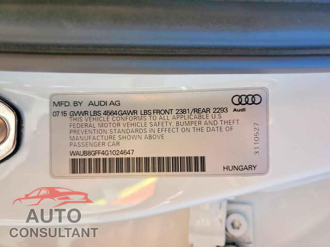 AUDI A3 2016 - WAUB8GFF4G1024647