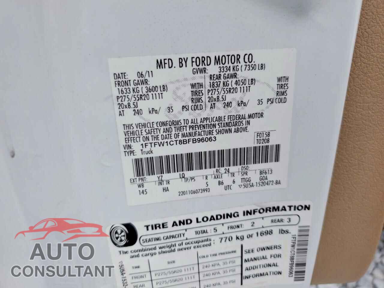 FORD F150 2011 - 1FTFW1CT8BFB96063