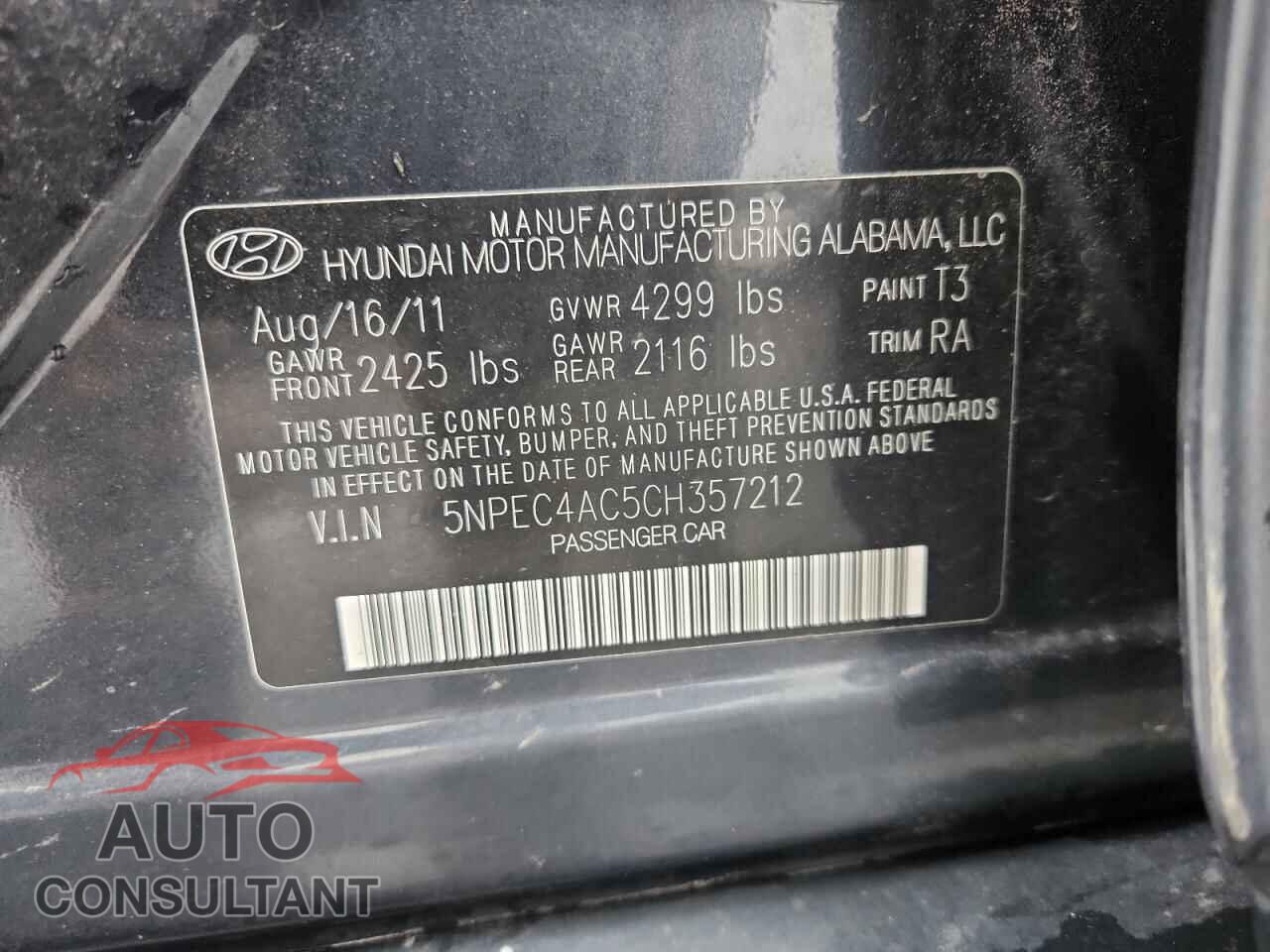 HYUNDAI SONATA 2012 - 5NPEC4AC5CH357212