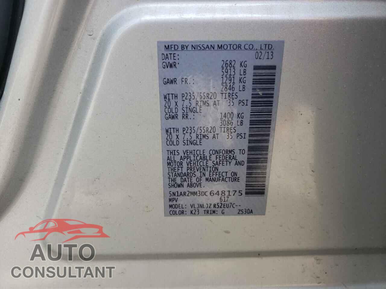 NISSAN PATHFINDER 2013 - 5N1AR2MM3DC648175