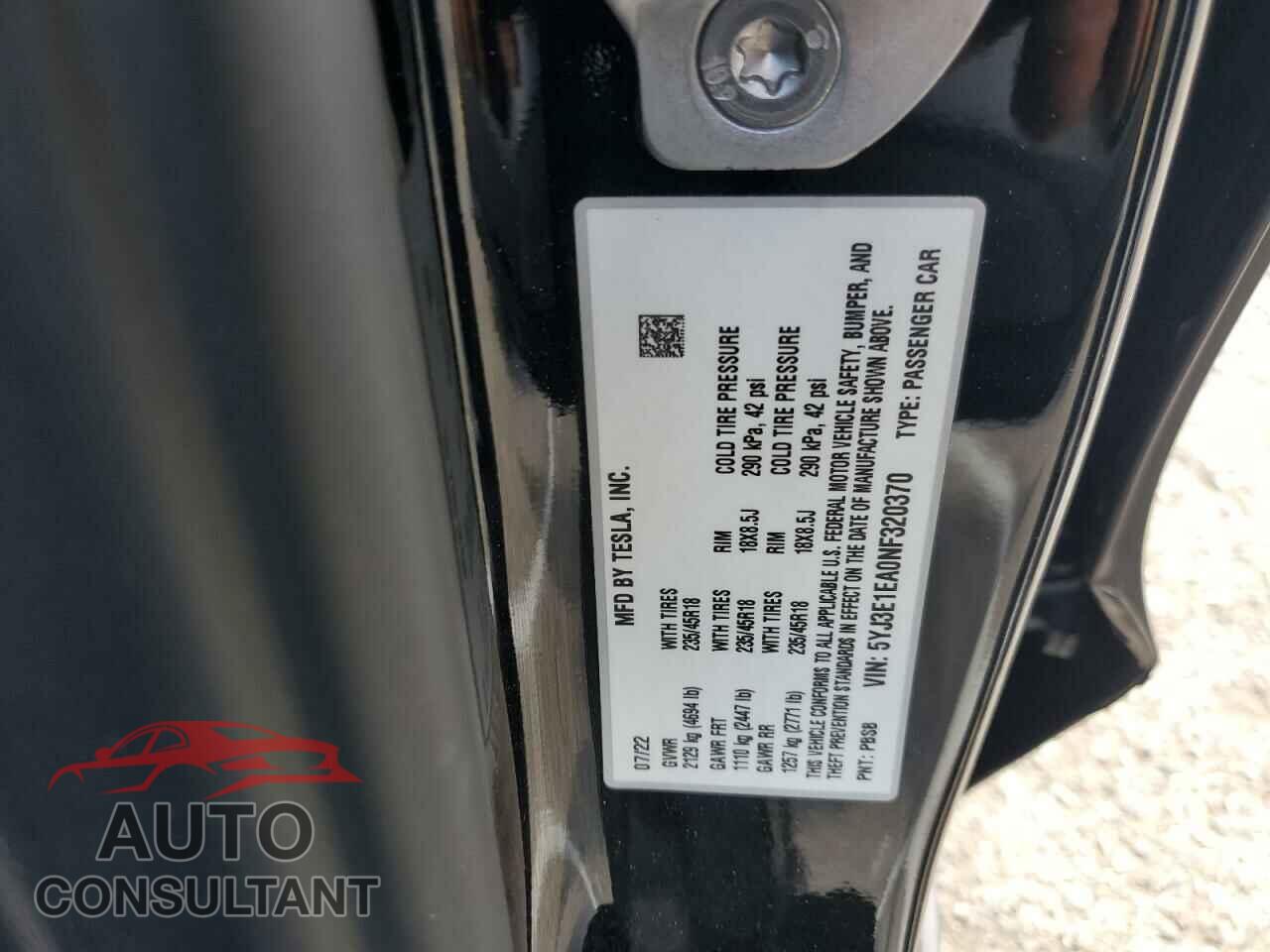TESLA MODEL 3 2022 - 5YJ3E1EA0NF320370