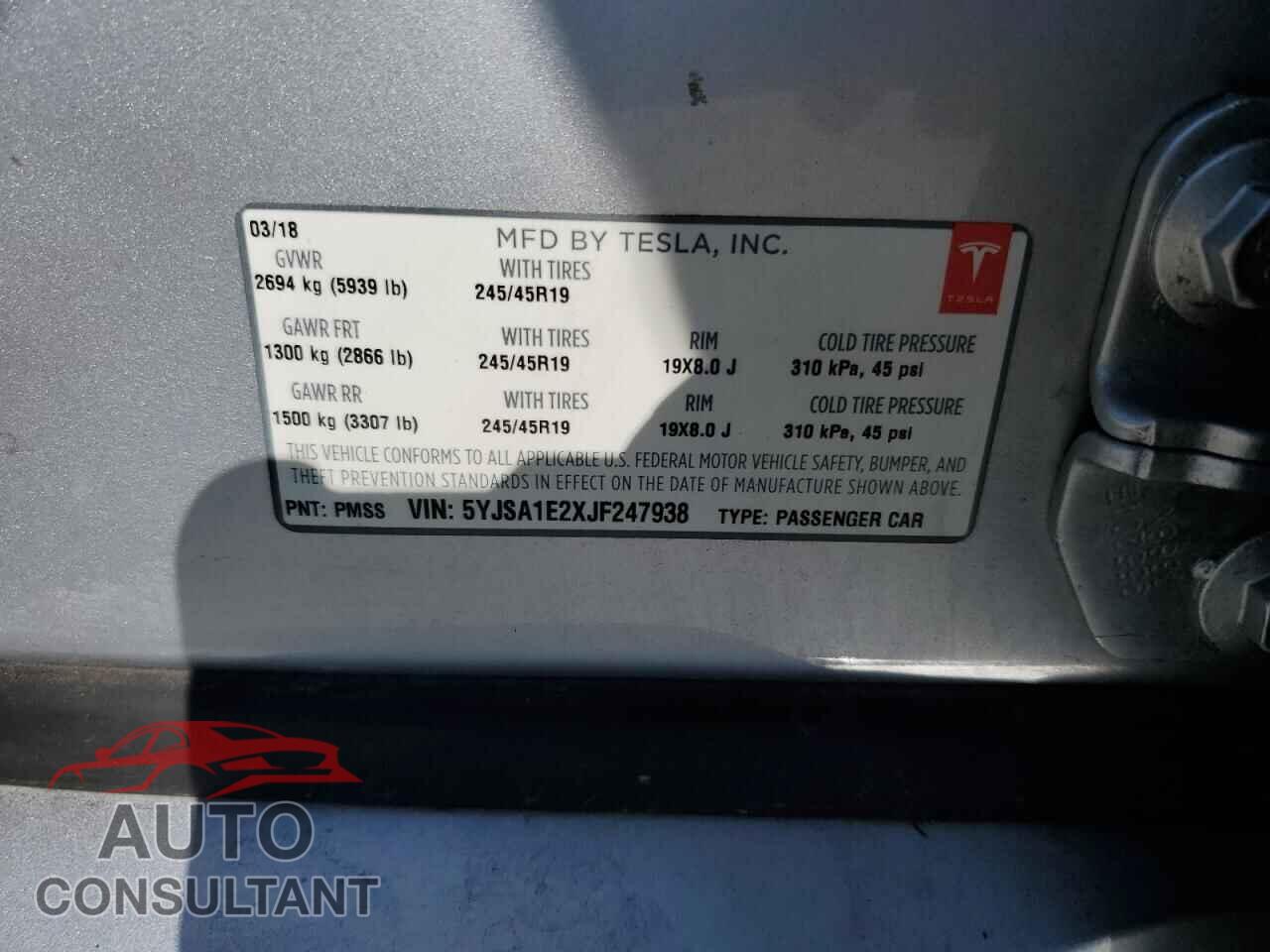 TESLA MODEL S 2018 - 5YJSA1E2XJF247938