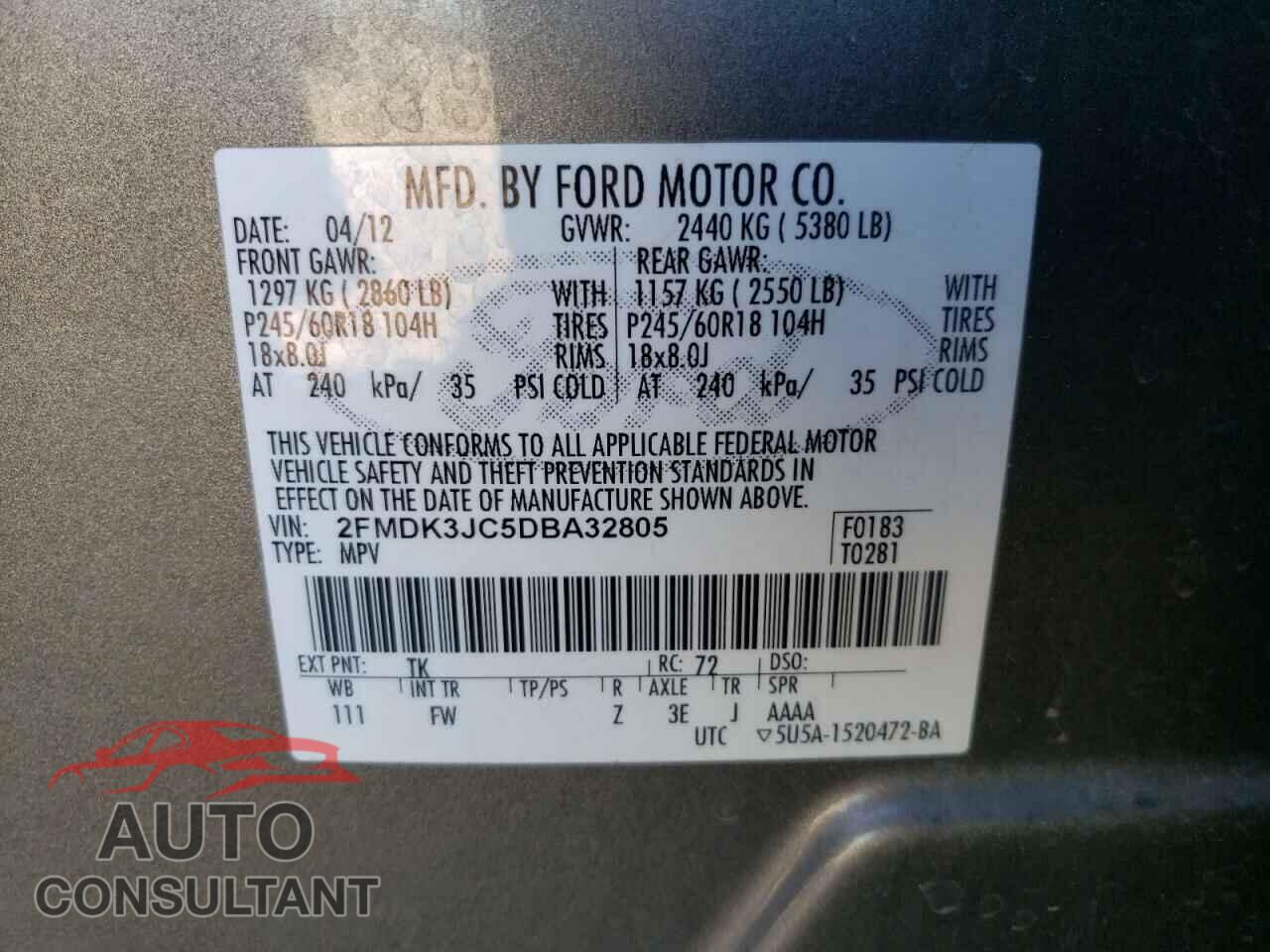 FORD EDGE 2013 - 2FMDK3JC5DBA32805
