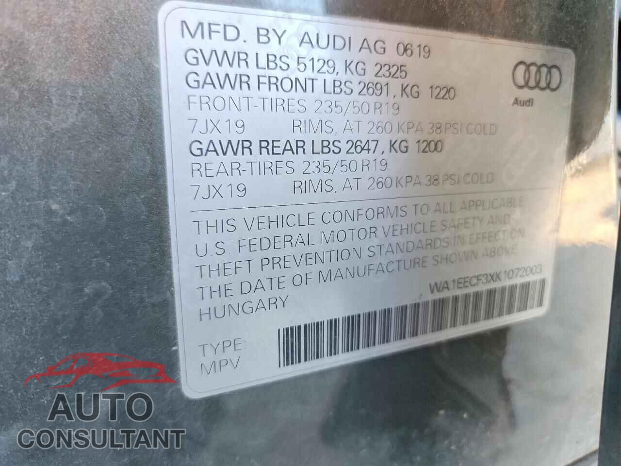 AUDI Q3 2019 - WA1EECF3XK1072003