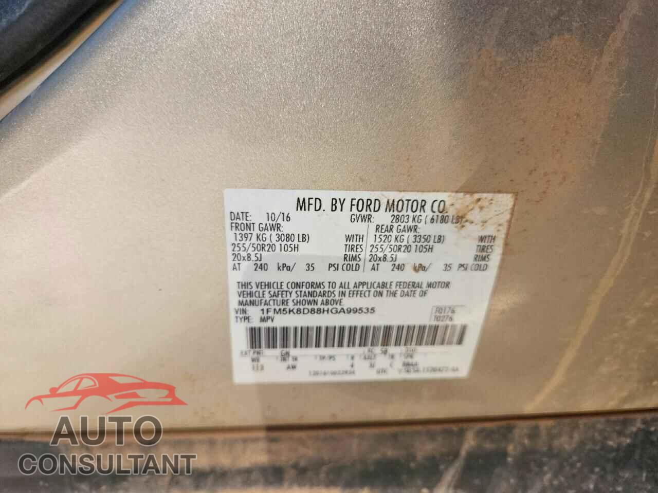 FORD EXPLORER 2017 - 1FM5K8D88HGA99535