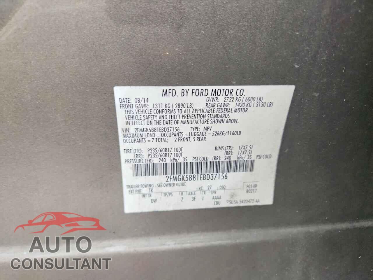 FORD FLEX 2014 - 2FMGK5B81EBD37156