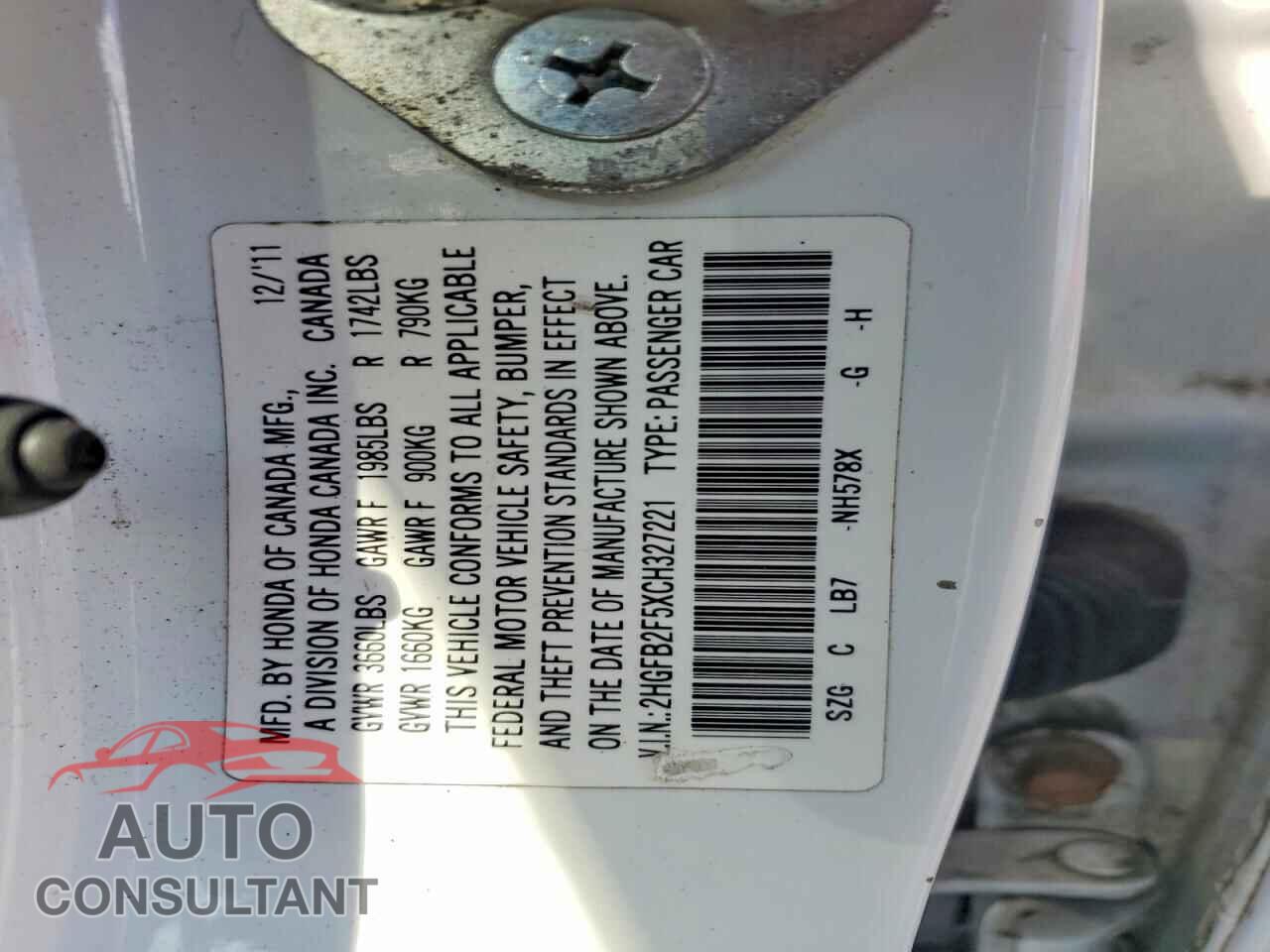 HONDA CIVIC 2012 - 2HGFB2F5XCH327221
