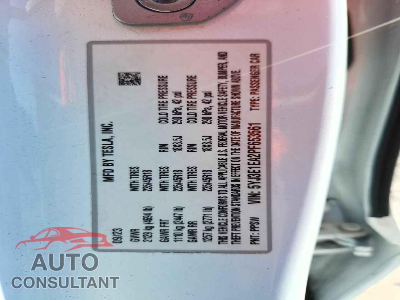 TESLA MODEL 3 2023 - 5YJ3E1EA2PF653561