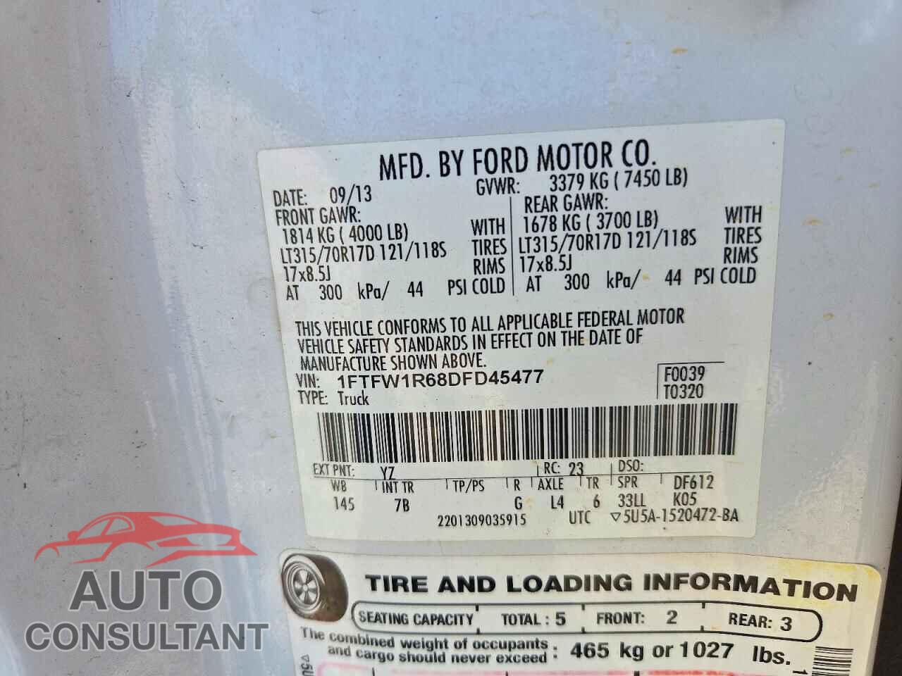 FORD F150 2013 - 1FTFW1R68DFD45477