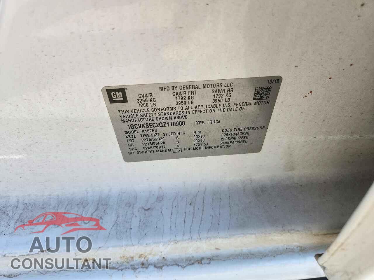 CHEVROLET SILVERADO 2016 - 1GCVKSEC2GZ110908