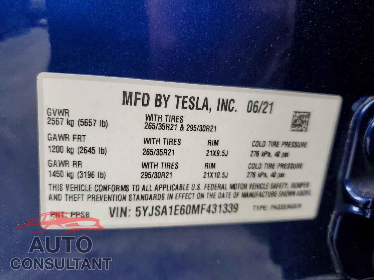 TESLA MODEL S 2021 - 5YJSA1E60MF431339