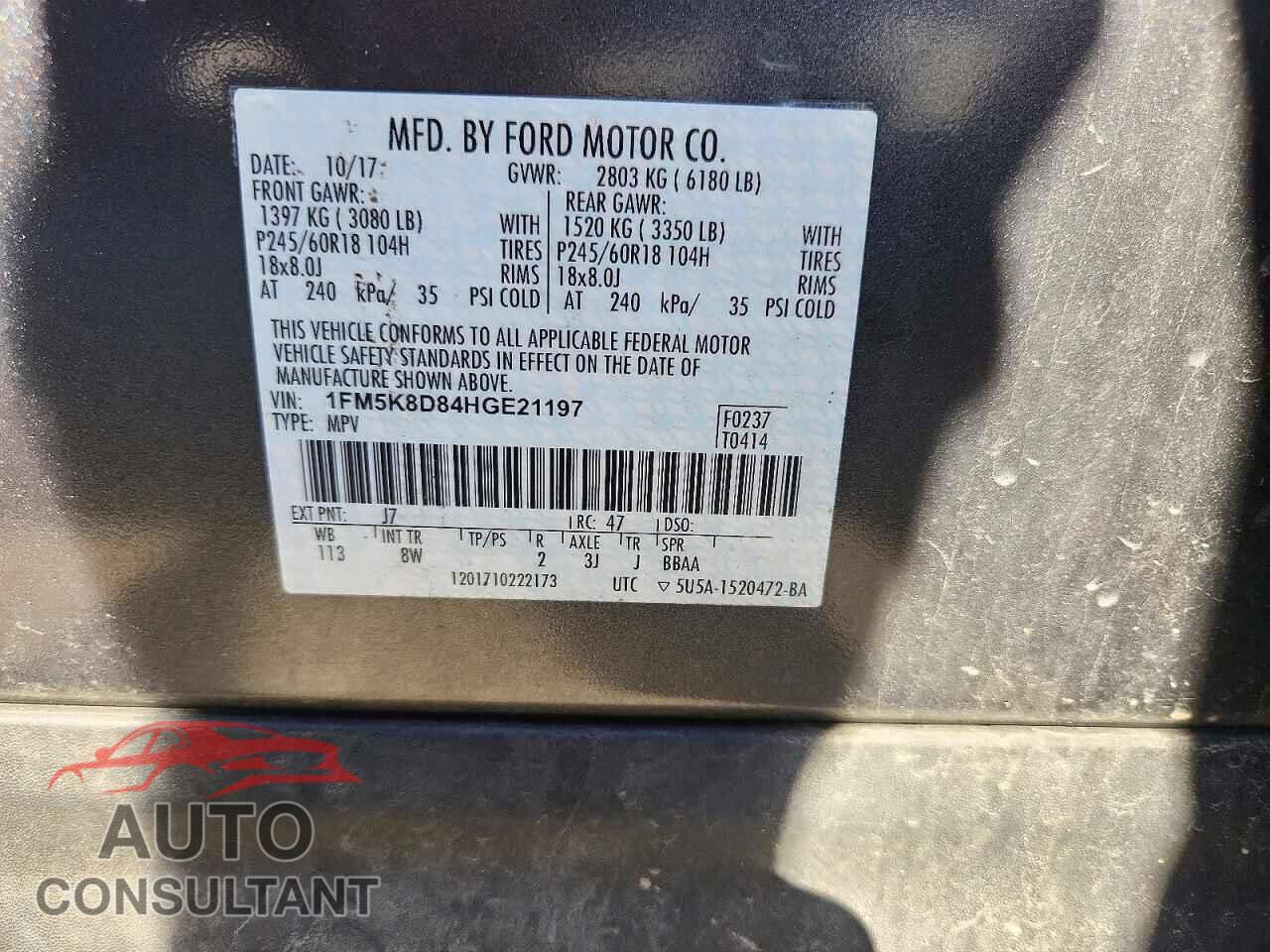 FORD EXPLORER 2017 - 1FM5K8D84HGE21197