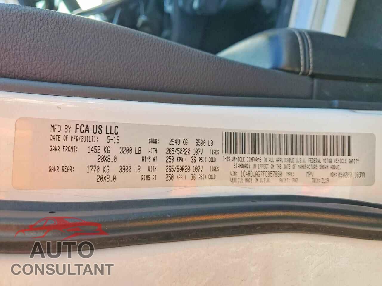 DODGE DURANGO 2015 - 1C4RDJAG7FC857890