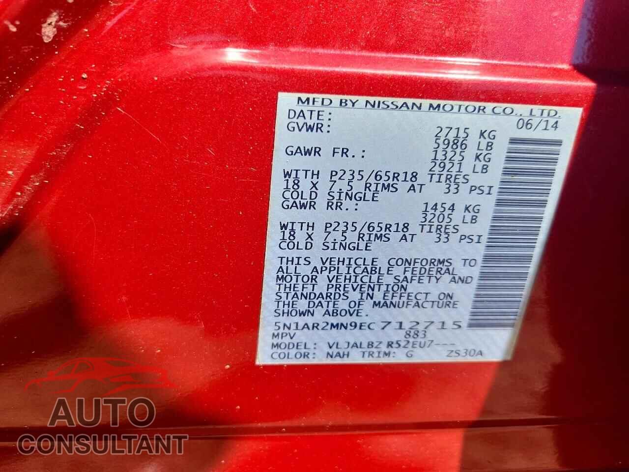 NISSAN PATHFINDER 2014 - 5N1AR2MN9EC712715