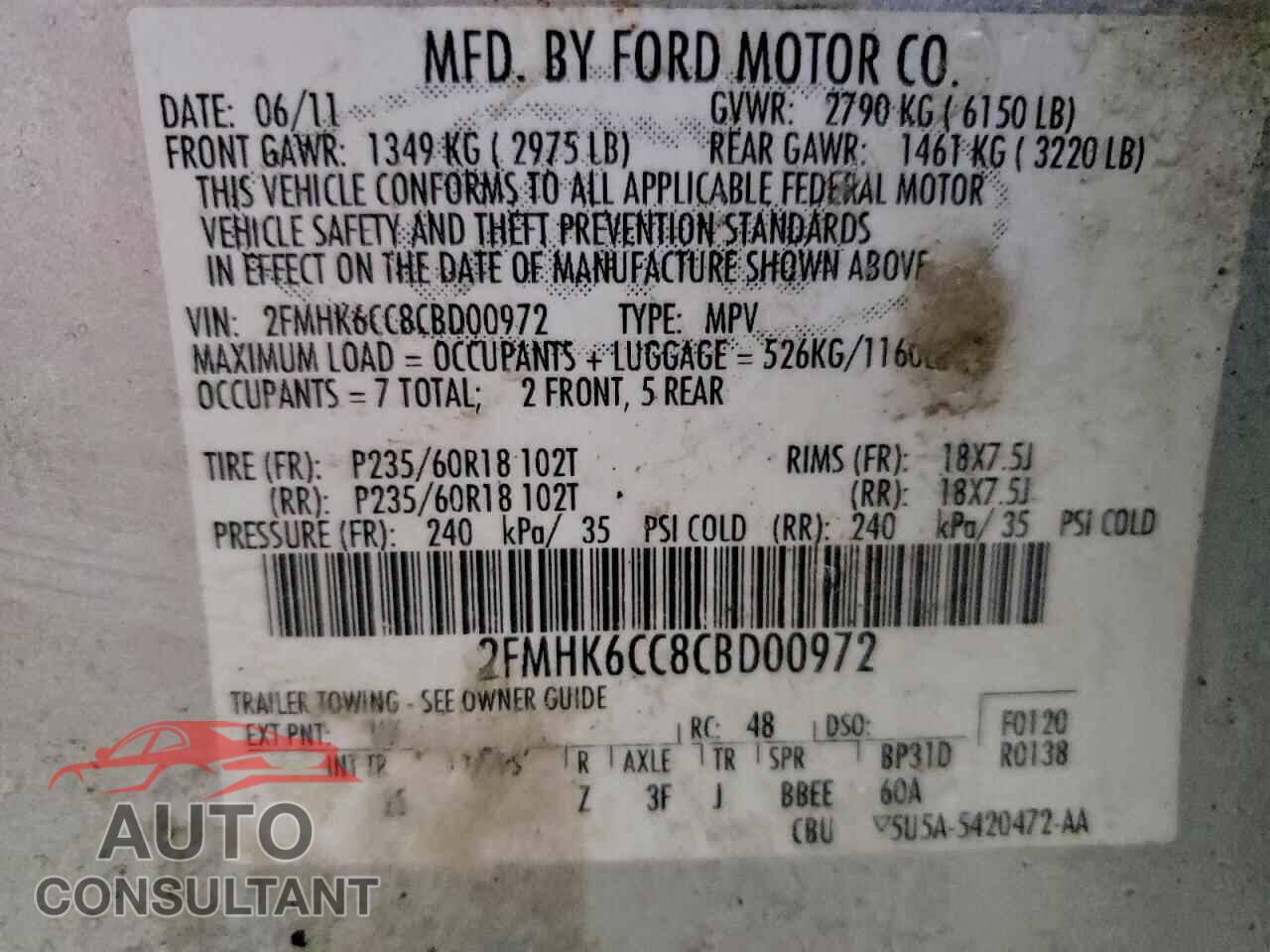 FORD FLEX 2012 - 2FMHK6CC8CBD00972