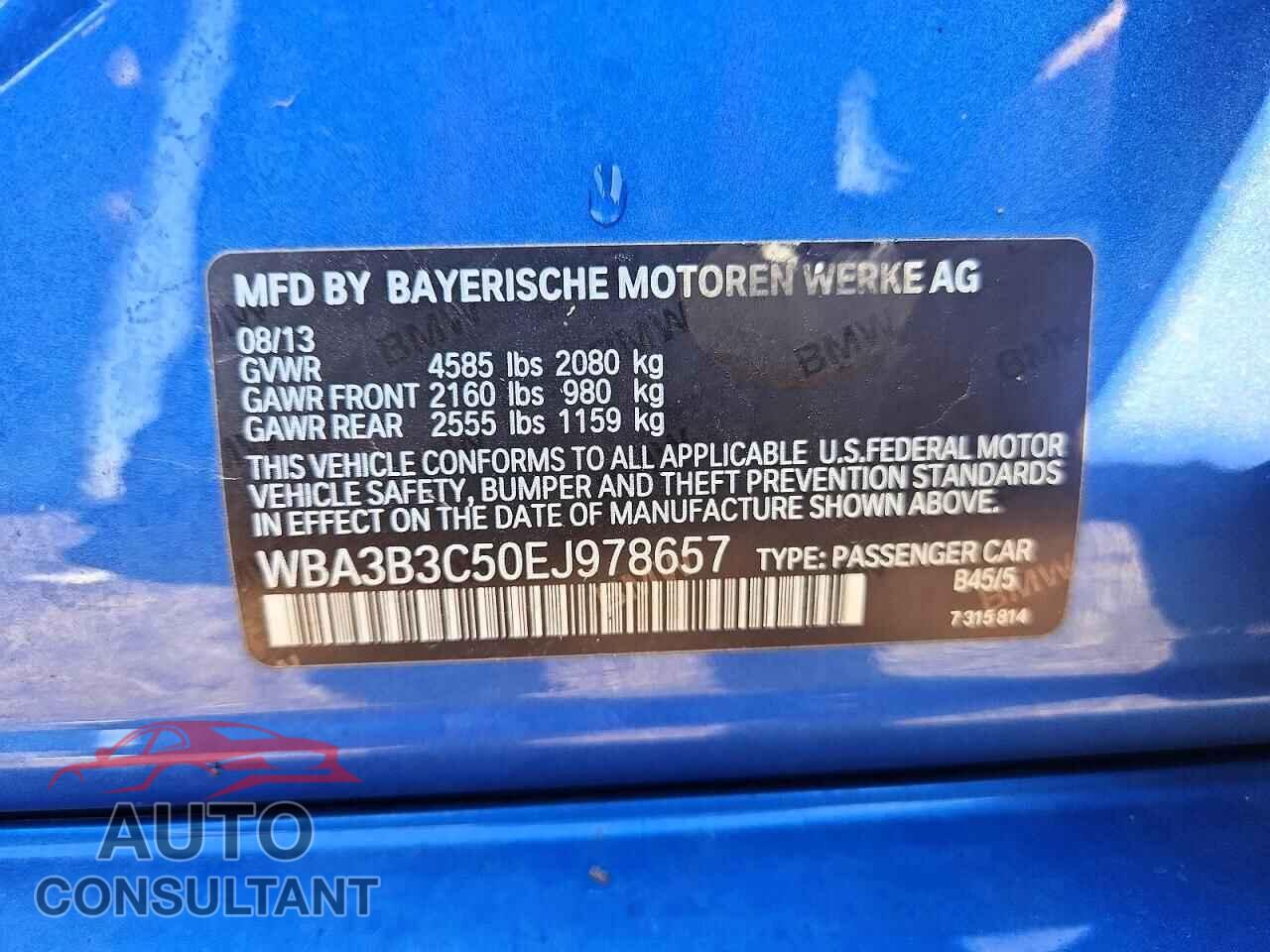 BMW 3 SERIES 2014 - WBA3B3C50EJ978657