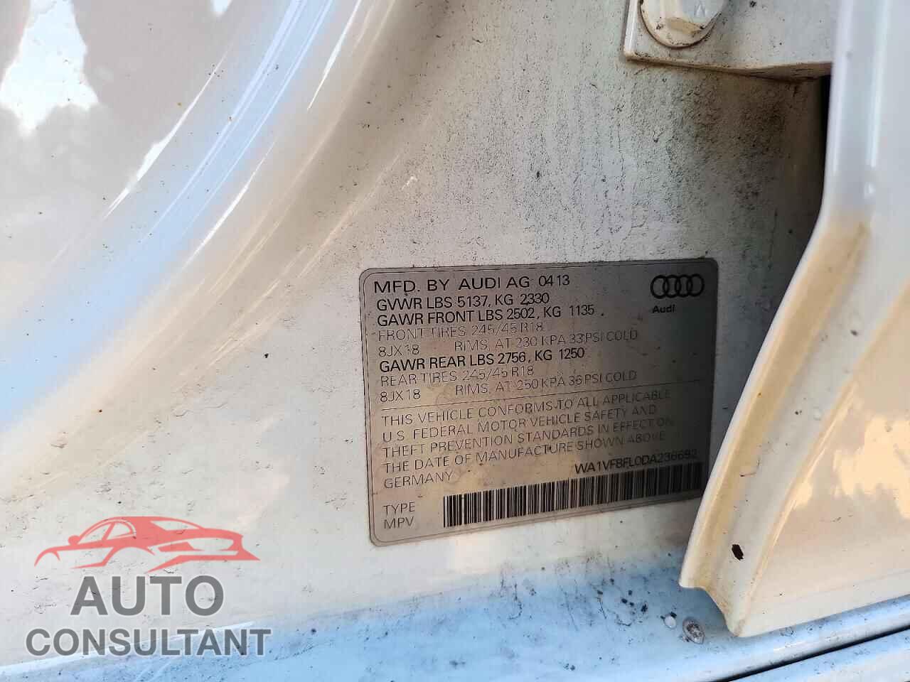 AUDI A4 2013 - WA1VFBFL0DA236692