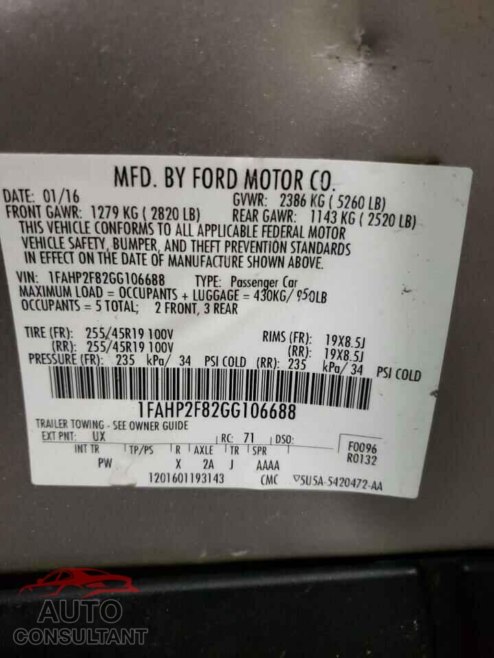 FORD TAURUS 2016 - 1FAHP2F82GG106688